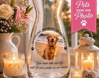Personalised Pet Memorial Glass Vase, Dog Memorial Gift, Photo Pet Loss Keepsake, In Loving Memory Vase, Bereavement Gift