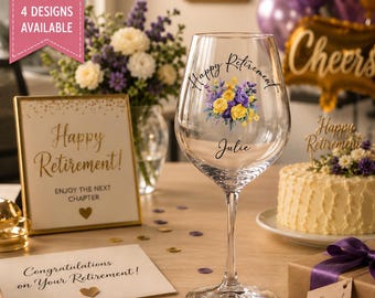 Personalised Retirement Wine Glass, Custom Leaving Gift, Colleague Keepsake