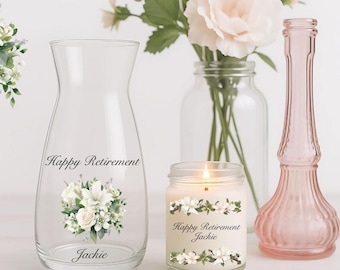 Personalised Retirement Vase and Candle Gift Set | Retirement Gift | Retirement Keepsake | Personalised Vase |Retirement Gift for Women|