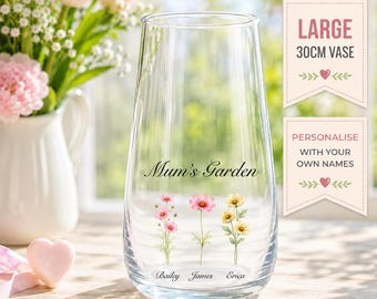 Large 30cm Personalised Mums Garden Flower Vase | Nana or Grandma Gift | Grandchildren Names