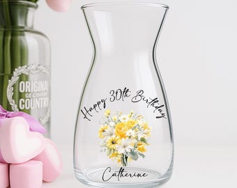 Personalised Happy Birthday Glass Vase | Birthday Gift | 21st | 30th | 40th | 50th |60th |80th | 90th | 100th| Birthday | Milestone Birthday