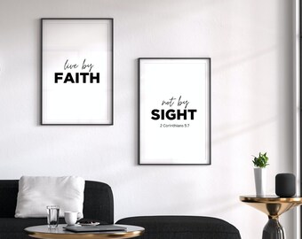 Live By Faith Two Frames Quote, 2 Corinthians 5 7, Bible Verse Wall Art, Vertical Artwork, Digital Download