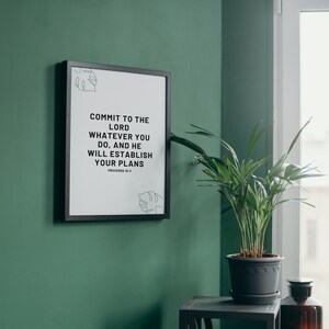 Commit to the Lord White Zitat, Sprüche 16 3, KJV BibelVers Wandkunst, Vertikales Kunstwerk, Digitaler Download