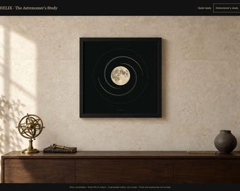 HELIX Full Moon Framed Wall Art, Black Frame, Gold Celestial Spiral, 60 x 60 cm