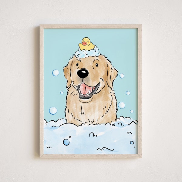 Custom Pet Portrait, Pet Customization, Kids Bathroom Wall Art, Pet in Bubble Bath, Cat Dog Gift, Bathroom Portrait, Personalized Pet Gift