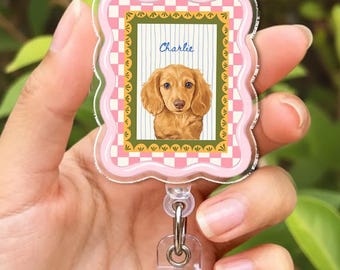 Personalized Dog Badge Reel, Pet Watercolor Photo Badge Reel for Dog Owners, Nurse Badge Reel, Nurse Coworker Gifts