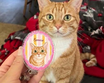 Cat Badge Reel Personalized, Pet Badge Reel Nurse, Custom Badge Reel with Clip for Pet Owner Gift, Animal Memorial Gift