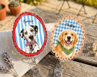 Custom Dog Badge Reel, Personalized Dog Watercolor Portrait Badge Reel, Nurse Badge Reel with Pet Photo, Coworker Gifts