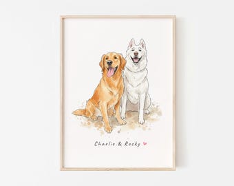 Custom Watercolor Pet Portrait, Dog Memorial Portrait from Photo, Custom Dog or Cat Remembrance Gift, Pet Memorial Gifts