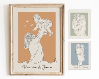 Custom Line Art, Mom Line Art Portrait from Photo, Mom & Daughter illustration, Personalized Portrait, Mothers Day Gift, Mom and Son