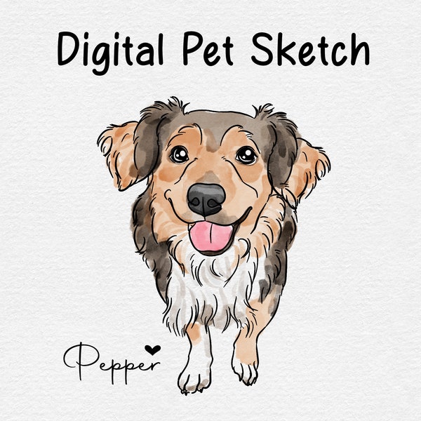 Custom Pet Watercolor Drawing, Digital Pet Outline, Pet Watercolor From Photo, Simple Pet Sketch Drawing, DIGITAL FILE ONLY