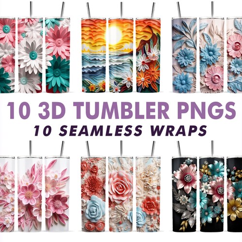 Carved 3D Seamless Tumber Wrap BUNDLE, 20oz Skinny Tumbler Wrap Sublimation PNGs, Instant Download, Straight & Tapered 3D Tumbler Designs