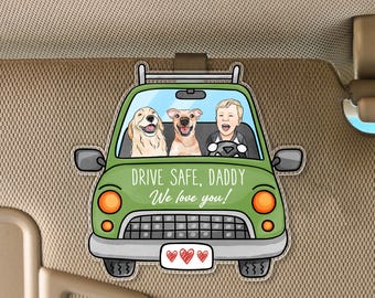 Custom Car Hanger, Personalized Acrylic Car Clip Visor, Watercolor Pet Portrait from Photo, Car Accessories Gift,Drive Safe Daddy Clip Visor