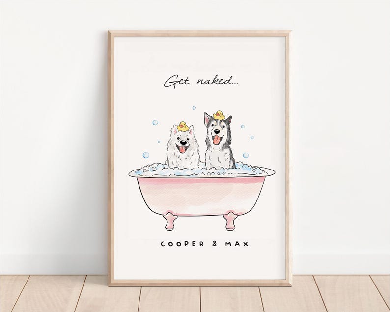 Custom Pet Bathroom Wall Art, Dog Bathtub Portrait From Photo, Wash Your Paws Print, Funny Powder Room Decor, Personalized Dog Poster Gift image 5