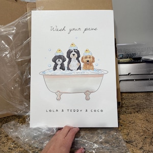 Custom Pet Bathroom Wall Art, Dog Bathtub Portrait From Photo, Wash Your Paws Print, Funny Powder Room Decor, Personalized Dog Poster Gift image 2