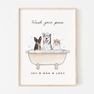 Custom Pet Bathroom Wall Art, Dog Bathtub Portrait From Photo, Wash Your Paws Print, Funny Powder Room Decor, Personalized Dog Poster Gift image 6