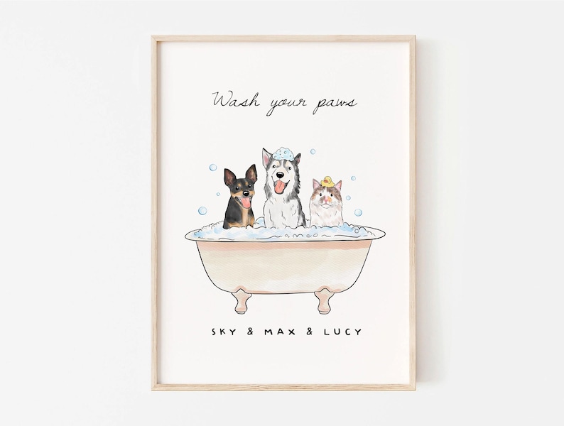 Custom Pet Bathroom Wall Art, Dog Bathtub Portrait From Photo, Wash Your Paws Print, Funny Powder Room Decor, Personalized Dog Poster Gift image 6