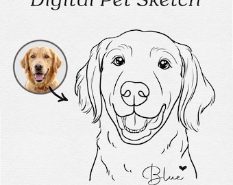 Retrato de perro personalizado, dibujo lineal de perro a partir de una foto, boceto sencillo del contorno de un perro, arte canino