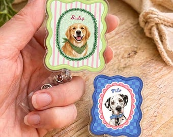Custom Pet Photo Badge Reel, Personalized Dog Cat Portrait ID Holder, Nurse Teacher Vet Tech Gift, Cute Retractable Badge Buddy Work Clip