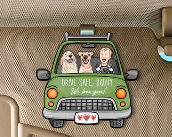 Custom Wooden Car Clip Visor, Personalized Watercolor Pet Portrait from Photo, Drive Safe Daddy Visor Clip, Funny Car Accessories Gift