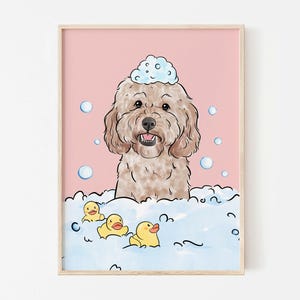 Custom Watercolor Pet Funny Bathroom, Personalized Dog Portrait from Photo, Pet Bathroom Wall Art, Dog in Bathtub, Dog in Toilet Poster