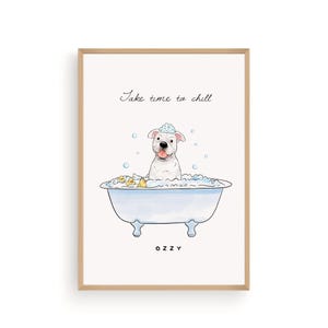 Custom Pet Bathroom Wall Art, Dog Bathtub Portrait From Photo, Wash Your Paws Print, Funny Powder Room Decor, Personalized Dog Poster Gift image 4