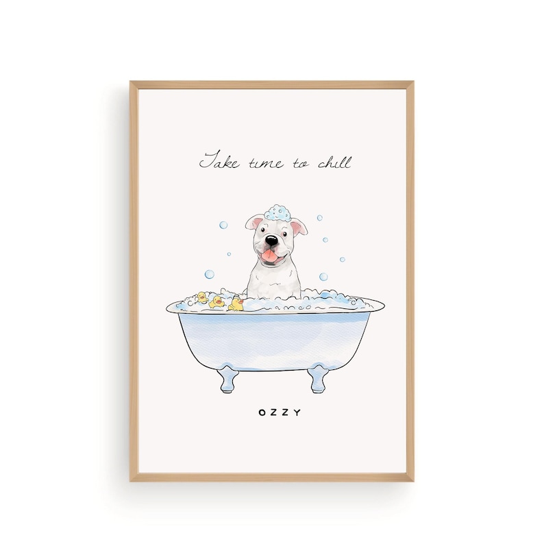 Custom Pet Bathroom Wall Art, Dog Bathtub Portrait From Photo, Wash Your Paws Print, Funny Powder Room Decor, Personalized Dog Poster Gift image 4