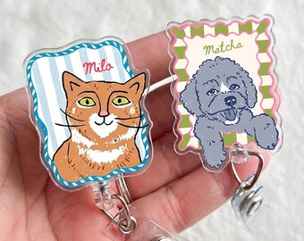 Custom Pet Portrait Badge Reel, Personalized Dog Cat Badge Reel, Nurse Teacher Vet Tech Gifts