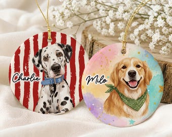 Dog Ornament Personalized, Pet Portrait Ornament for Dog Lovers, Pet Memorial Keepsake Ornament, Christmas Tree Decor