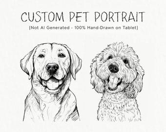 Custom Pet Portrait, Personalized Dog Portrait From Photo, Dog Cat Line Drawing, Custom Line Art