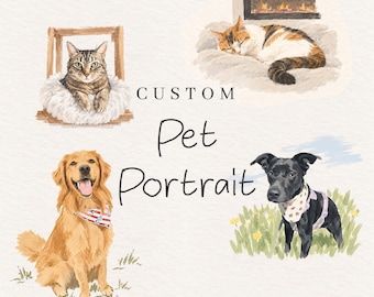 Custom Watercolor Pet Portrait, Dog Portrait from Photo, Personalized Watercolor Digital Dog Art, Pet Memorial Gift