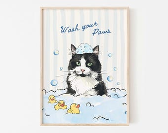 Custom Pet Portrait, Funny Dog Bathroom Print, Dog Toilet Art, Pet in Bathtub, Bathroom Wall Art