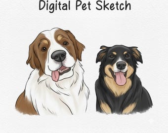 Pet Portrait from Photo, Dog Cat Line Art, Custom Pet Memorial Art, Memorial Keepsake Drawing