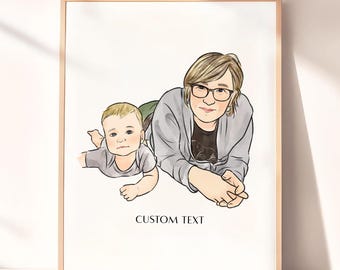 Custom Grandma Portrait, First Mother’s Day Gift for Grandma, Custom New Grandma Picture Frame, Photo Keepsake Gift for Nana