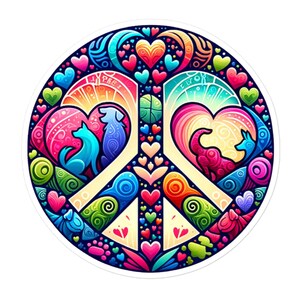 Adesivo psichedelico "Peace, Love, Dogs" - Decalcomania Groovy Canine Unity