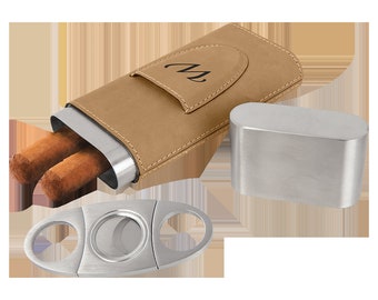 Laserable Leatherette Cigar Case with Cutter