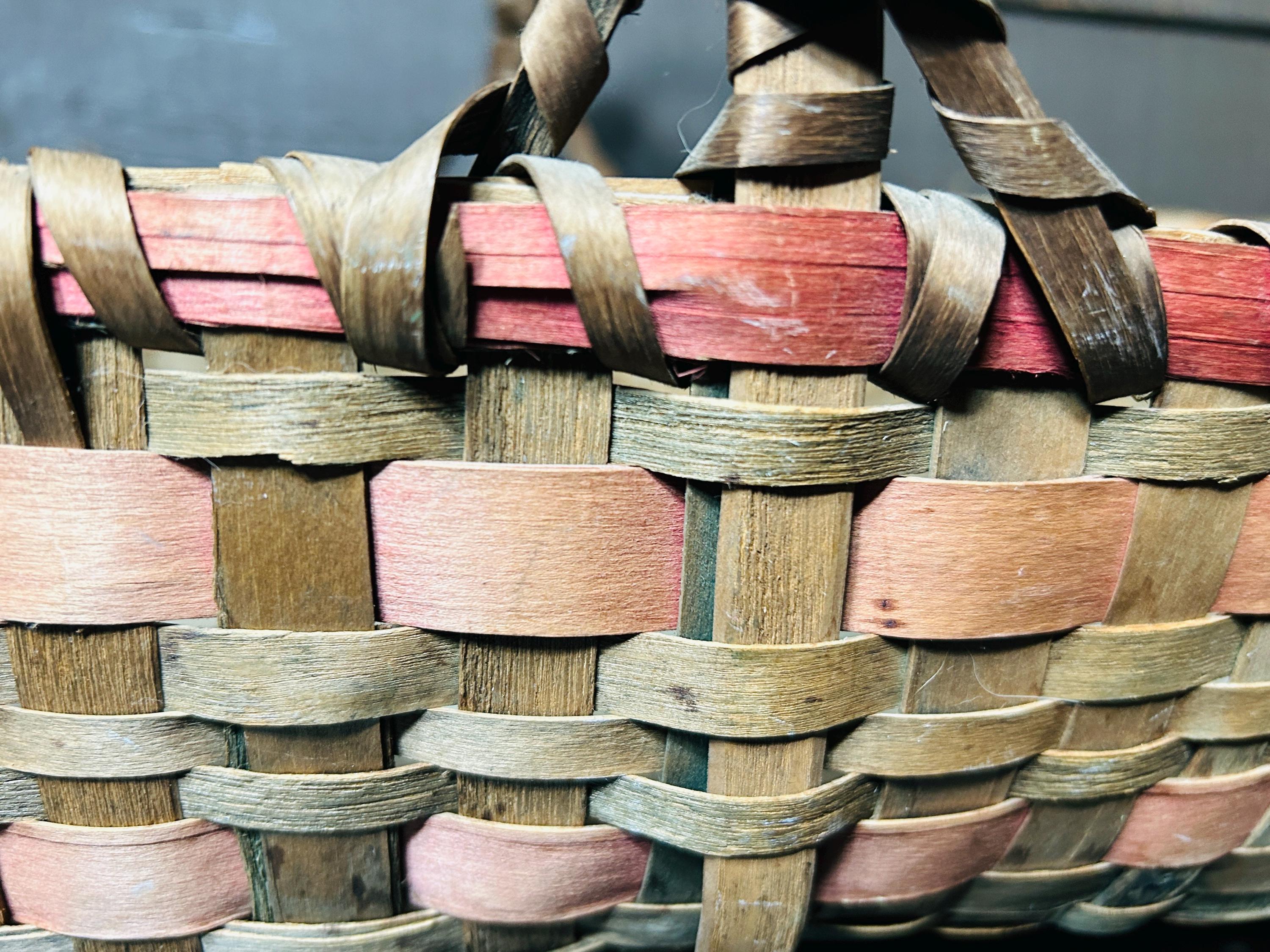 Native American Splint Ash Market Gathering Basket Old Polychrome Paint ...