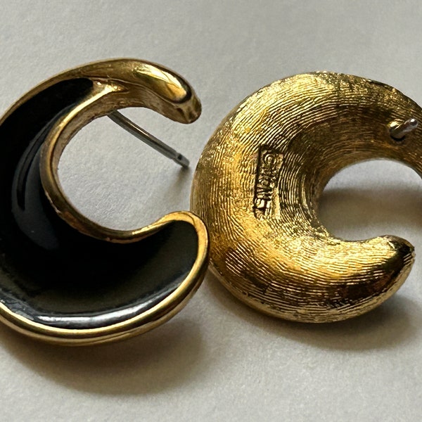 Vintage Monet Black Gold Earrings Estate Jewelry