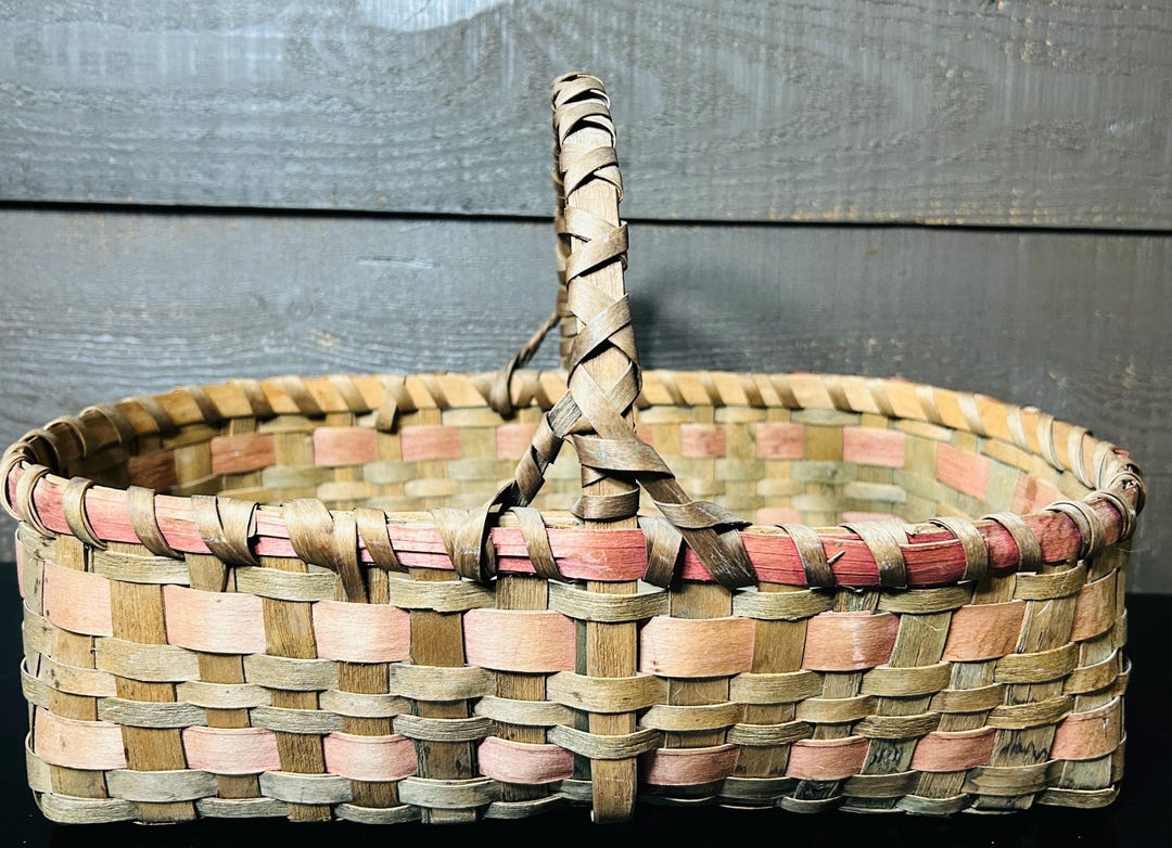Native American Splint Ash Market Gathering Basket Old Polychrome Paint ...