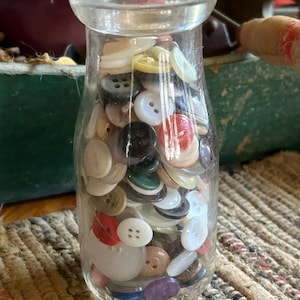 Antique Half Pint Dairy Glass Milk Bottle With Vintage Buttons