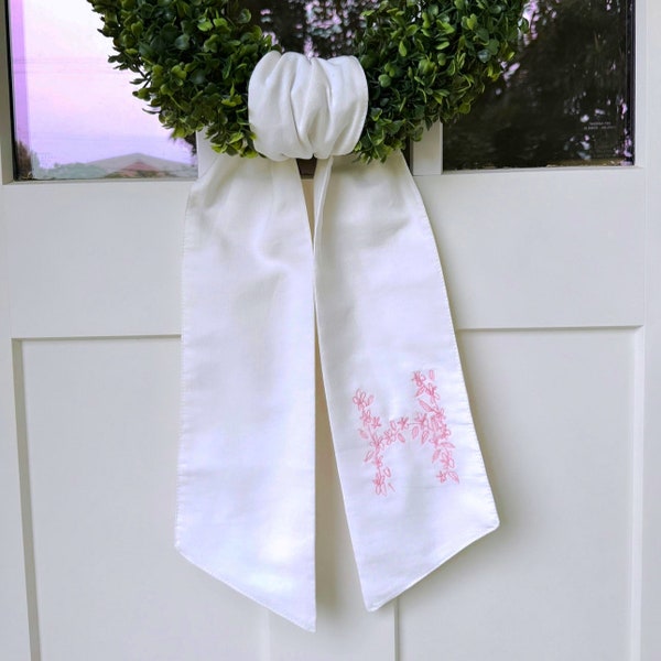 Embroidered Spring Summer Floral Initial Wreath Sash