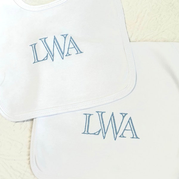 Personalized Embroidered Baby Boy Monogram Baby Bib, Burp Cloth, Blanket Baby Shower Gift Newborn