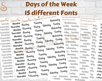 Days of the Week Planner Stickers: Functional Journal Calendar