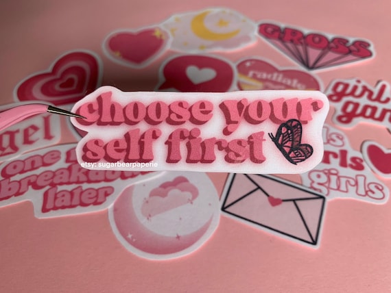 Aesthetic Sticker Pack, Pack of 5 Pink Stickers, Self Love