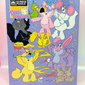Purr-tenders Puzzle Sealed Unopened Complete Golden 63 jigsaw piece puzzle 1987 Rare Cat Cartoon Vintage Retro 80s kids toys Collectible