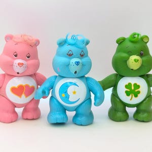 Care Bears Poseable PVC 3.5&quot; figure 1983 Lot of 3 Bedtime Lovealot & Goodluck Bear Miniature Figurines Vintage 80s collectible toys