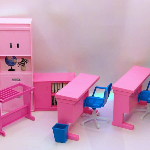 Barbie Travel Agent Agency Office Playset 1986 Arco Furniture Chairs desk file cabinet Vintage 80s collectible Barbie Doll toys