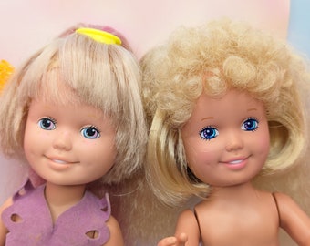 Dolly Surprise & Dolly Summer Sunny Surprise dolls Growing hair Pigtails Ponytail 1987 Hasbro Playskool VIntage 80s collectible dolls