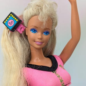 Beach Blast Barbie 1989 Mattel 3237 Crimped Hair Swimsuit Clip on Hair Beach Blonde Doll Vintage 90s collectible Barbie Doll toys