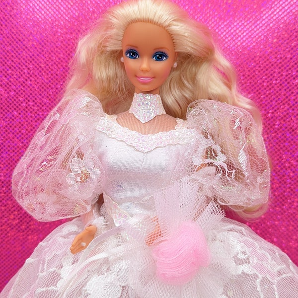 Barbie Wedding Fantasy Doll 1989 Mattel 02125 with Handmade Skirt Wedding Dream Blonde Bride Vintage 90s collectible Barbie Doll toys